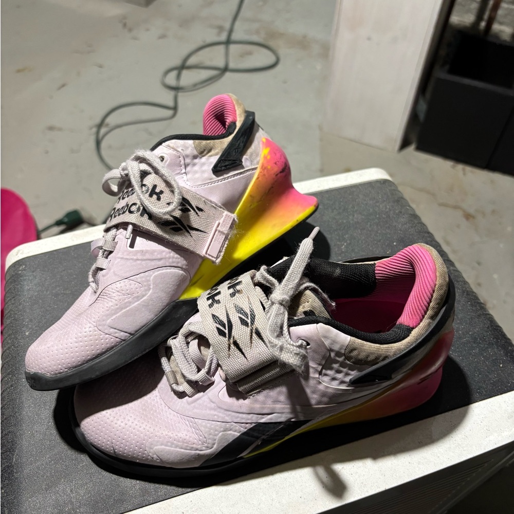 Reebok Women's Pink and Gradient Yellow Athletic Shoes